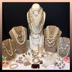 Vintage to now estate faux pearl jewelry lot